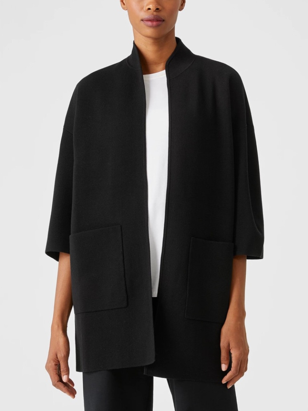 Eileen Fisher - Silk Cotton Oversized Interlock Sweater Jacket Cardigan - Small